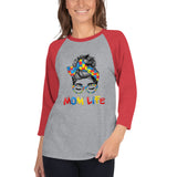 Autism Mom Life 3/4 sleeve raglan shirt
