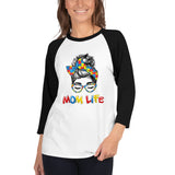 Autism Mom Life 3/4 sleeve raglan shirt