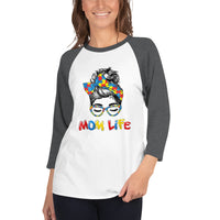 Autism Mom Life 3/4 sleeve raglan shirt