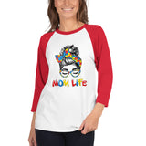 Autism Mom Life 3/4 sleeve raglan shirt